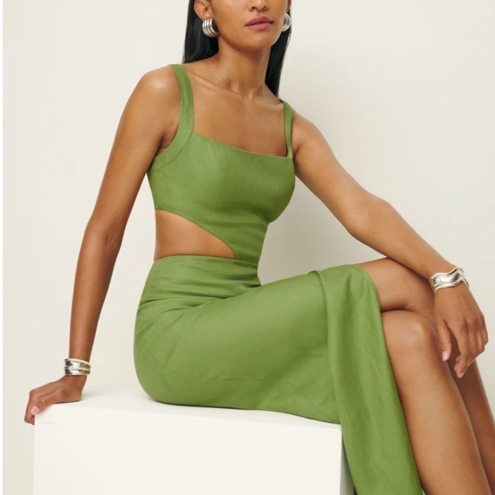 Reformation Satori Linen Midi Dress - Avocado